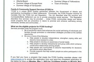 FAMILY & COMMUNITY SUPPORT SERVICES GRANT APPLICATION NOW AVAILABLE. CLICK ON FCSS TAB UNDER MUNICIPAL TAB FOR INFORMATION AND FORMS