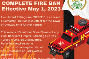 COMPLETE FIRE BAN EFFECTIVE MAY 1, 23 UNTIL FURTHER NOTICE.