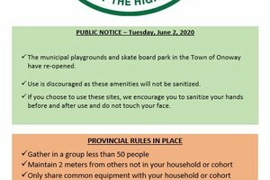 Onoway Playgrounds and Skate Park open Tuesday, June 2, 2020